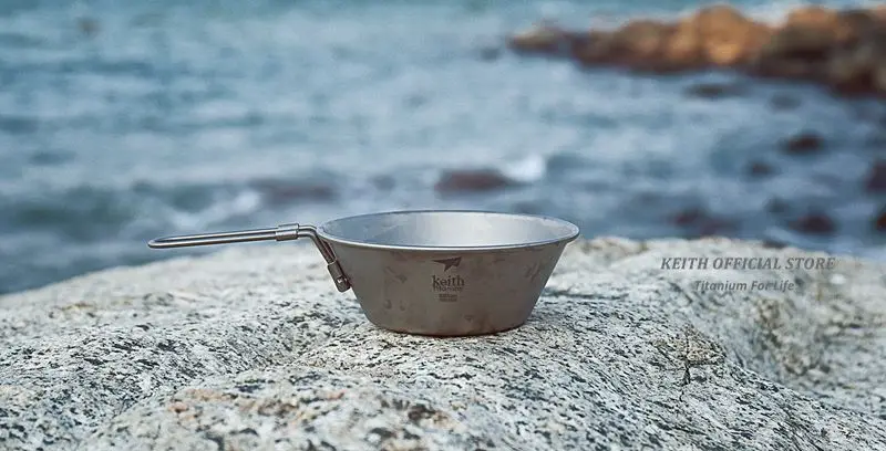 Tigela com Alça Ultraleve de Titânio Panelas de Fundo Keith Dobrável Acampamento Tigelas Talheres 300 ml Apenas 50g Ti5320 17 Louça para ar livre