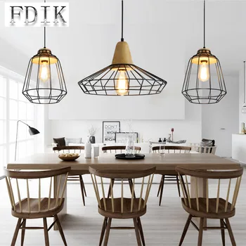 

Minimalism Iron Reticular Pendant Lights LOFT Shops Cafe Restaurant Decor lamp With LED Bulb E27 4W 220V Oak Retro Pendant Lamps