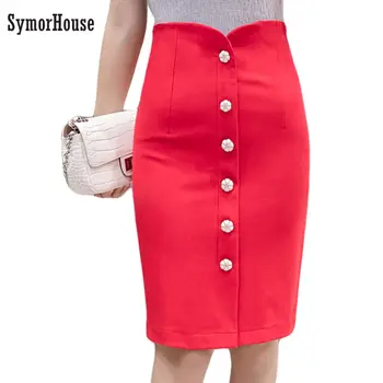 

Plus Size Women Office Skirts 5XL Fashion Knee Length High Waist Women Bodycon Pencil Skirt Single Breasted Open Slit OL Skirt