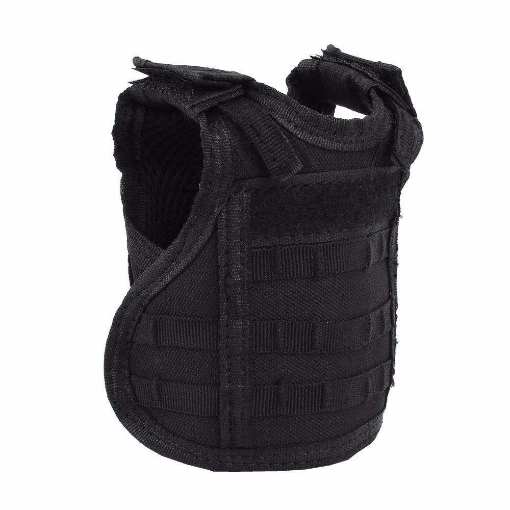 Tactical Mini Hunting Vest Beer Cover Vest Adjustable Molle Shoulder Straps Bottle Vest Water Bottle Carrier for Outdoor Soprts - Color: Black