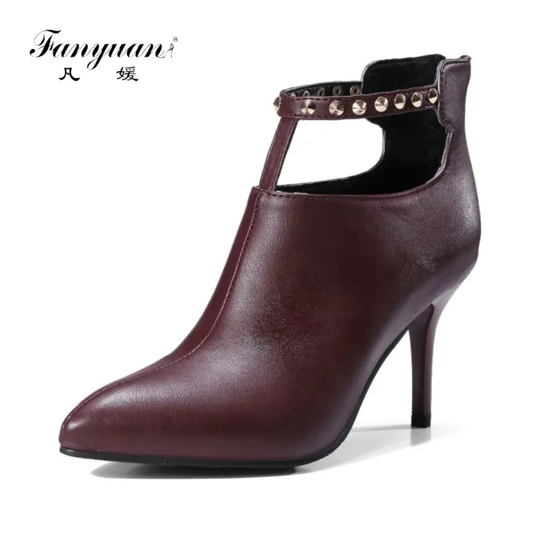 

fanyuan winter autumn pointed toe sexy thin high heels sexy ladies pumps woman ankle boots with studded rivets size 45 46