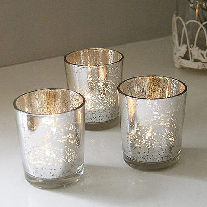 

Simple Silver-plated Glass Candlestick Colored Candle Cup Romantic Christmas Candlelight Dinner Bar Restaurant Candle Holders