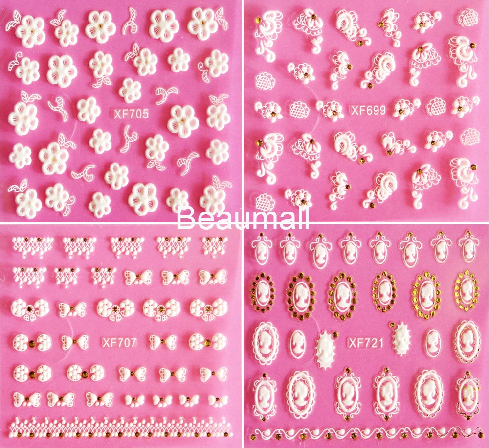 30 вариантов дизайна! Лак для ногтей задний клей 3D белые/золотые наклейки декоративные наклейки для ногтей
