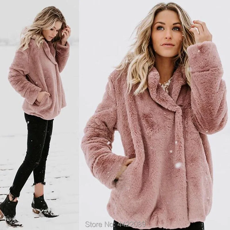 

Women Winter Warm Faux Fur Coat Hoodies Solid Long Hooded Jacket Outwear Coats