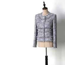 Женские Элегантные твидовые трикотажные куртки с бахромой, пальто весна осень, пуговица с жемчугом, однобортная верхняя одежда JC2480