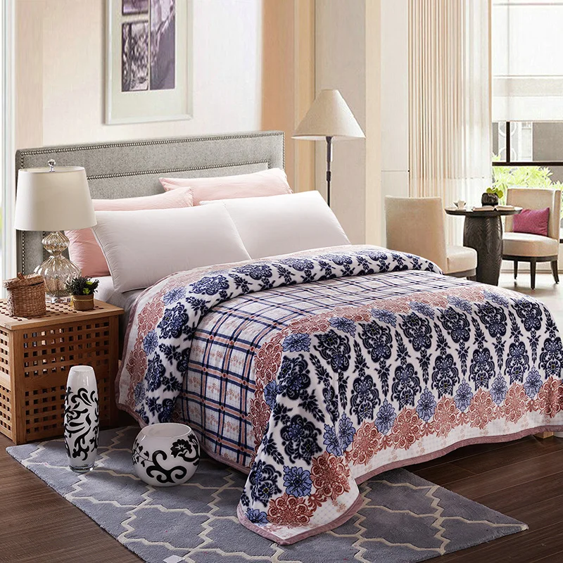 

Stripe print Thick Fleece throw blanket Twin Queen King size Flat sheet bedspread set warm soft Bed sheet set for Adults Kids