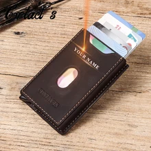 Contact's Credit Card Holder Men Metal Vintage Aluminium Blocking Holder Box Crazy Horse Cow Leather Card Wallets Brand Designer