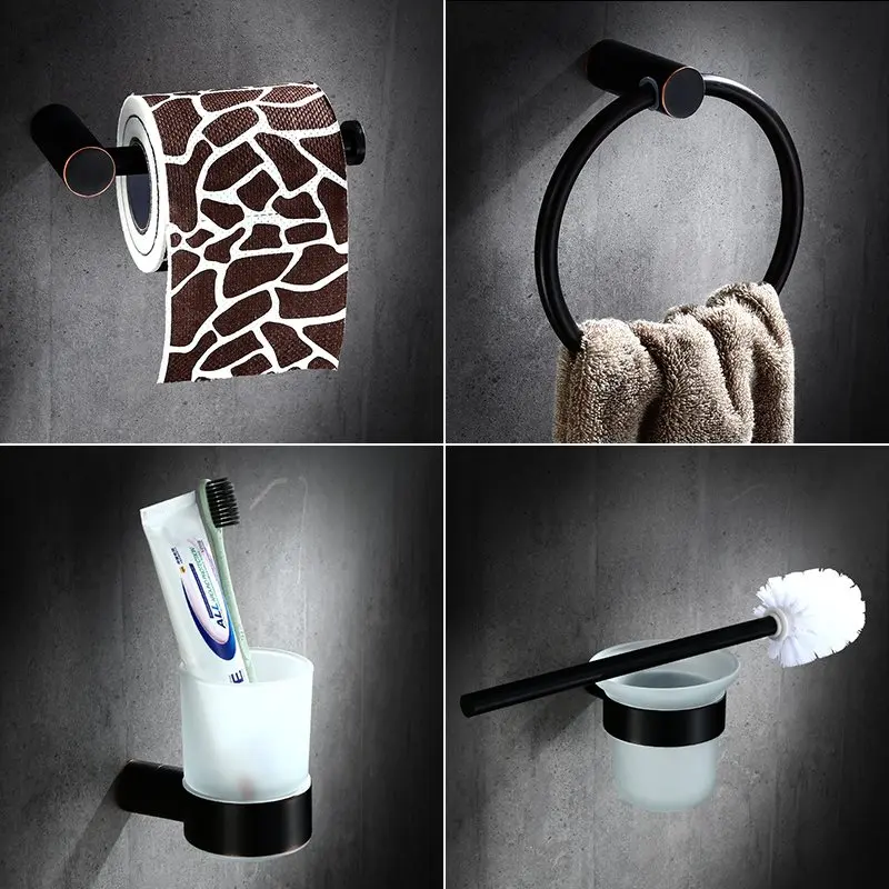 MTTUZK Высококачественная масляная тертая бронзовая вешалка для полотенец, полотенцесушитель, латунные комплектующие черного цвета, крючки для халатов, туалетная щетка для уборки в ванной Аксессуары