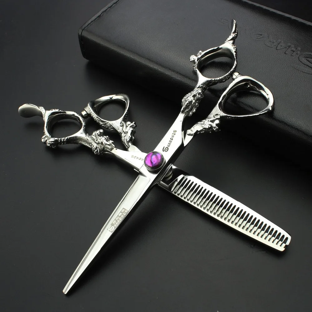 Professional hair scissors set 440c steel 6 inch beauty salon thinning