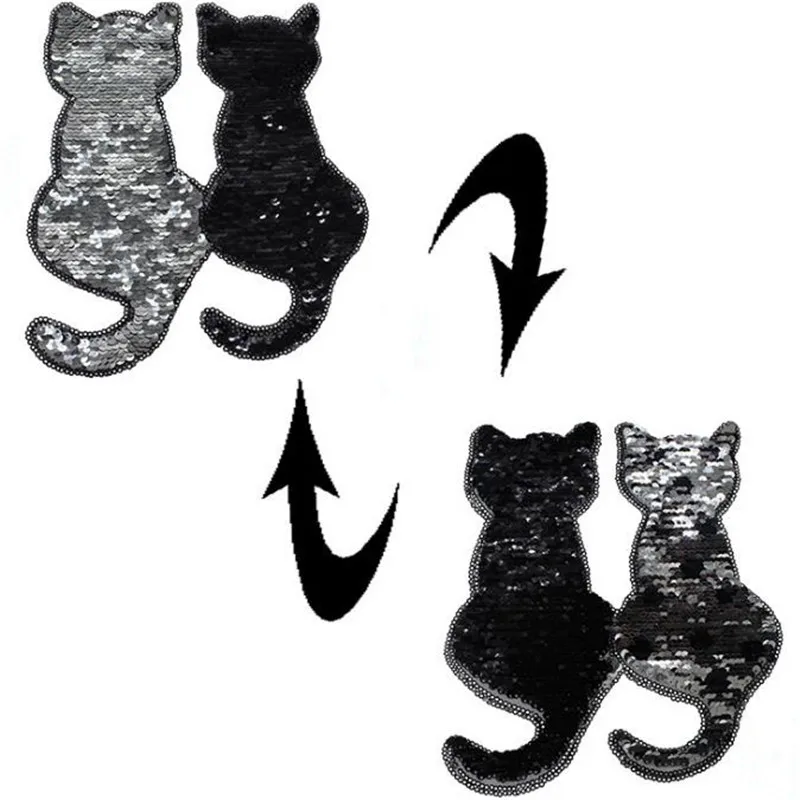 

Reversible change color sequins patch deal with it clothes 215mm lovers dot cat patches for clothing t shirt women stickers