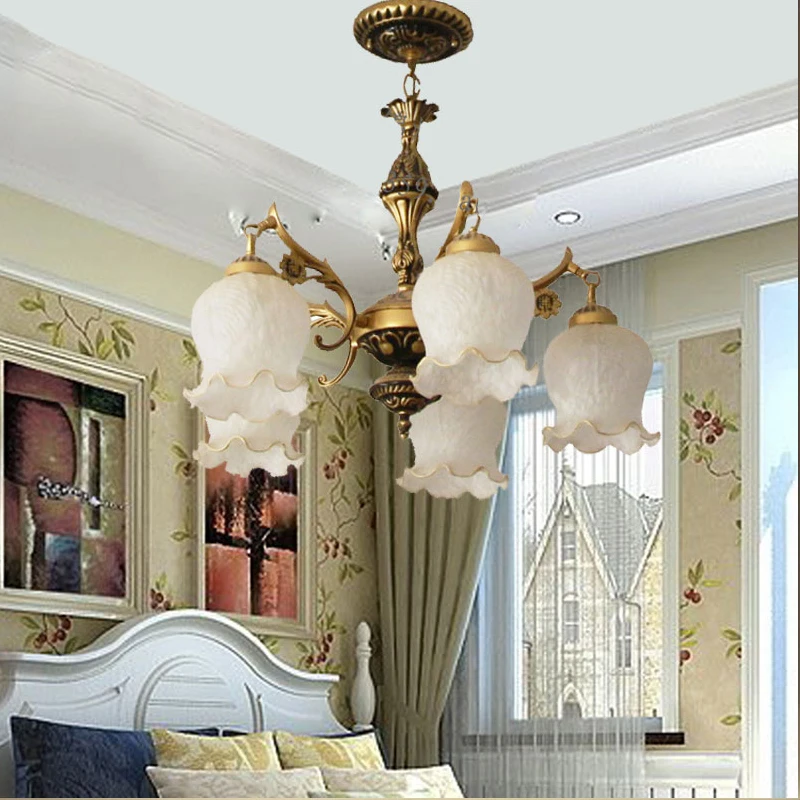 

European pastoral bronze chandelier complex lighting restaurant bedroom study lamp living room antique iron chandelier