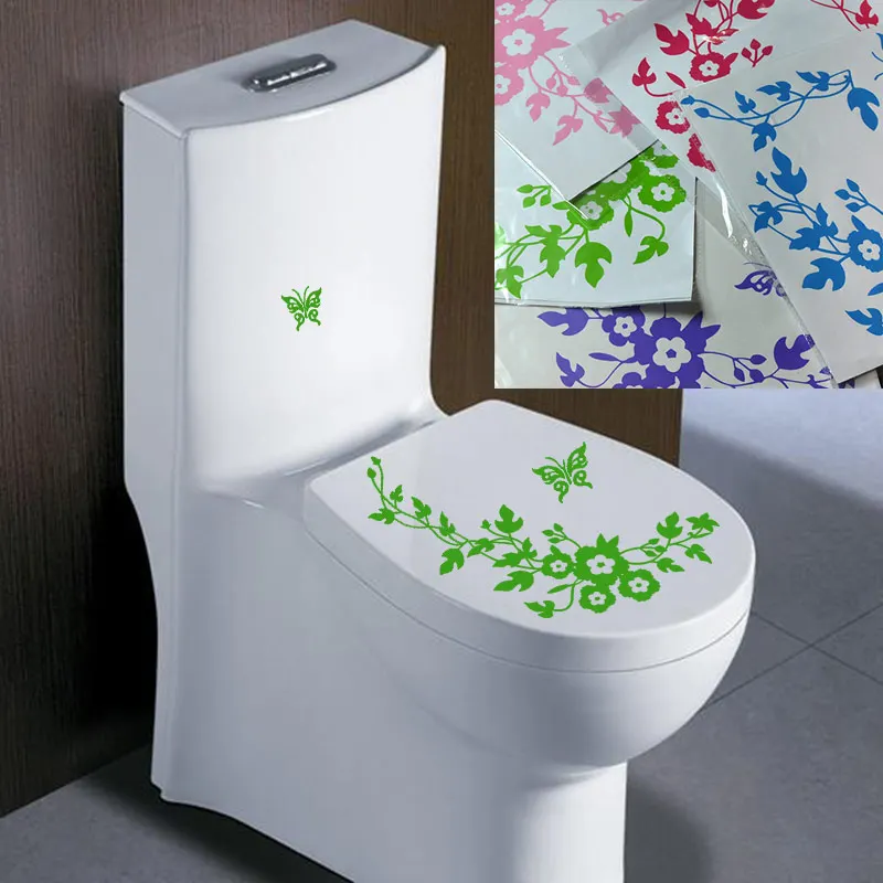 Free Shipping Butterfly Flower Toilet Decoration sticker Mural Creative Bathroom Wall Sticker Vinyl wall Decals | Дом и сад