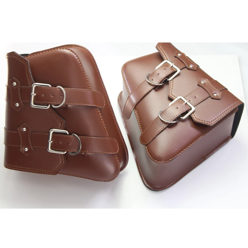1 Pair Brown Motorcycle PU Leather Side Bag Saddle Bags Tool Bags Pouch