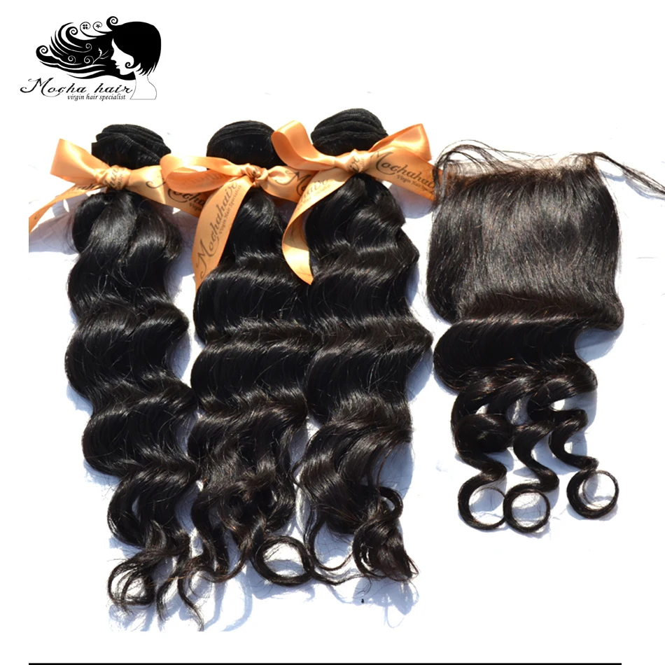 Loose Wave,1 Piece Lace Top Closure and 3Pcs Hair Bundles 100% Brazilian Virgin Hair Weft,4pcs/lot 12"-30" Free shipping by DHL