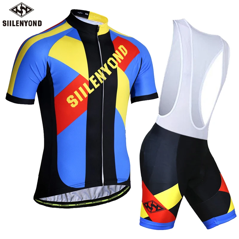 

SIILENYOND Pro Cycling Jersey bib Set 100% Polyester MTB Bike Clothes Kit Racing Bicycle Clothing Uniforms Maillot triathlon set