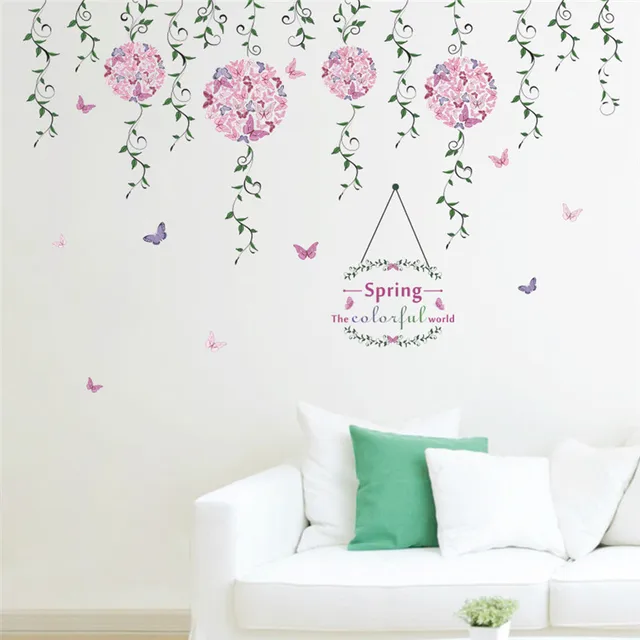 Kleurrijke Lente Vliegende Vlinder Bloemen Wijnstok Muurstickers ... Kleurrijke Lente Vliegende Vlinder Bloemen Wijnstok Muurstickers ...