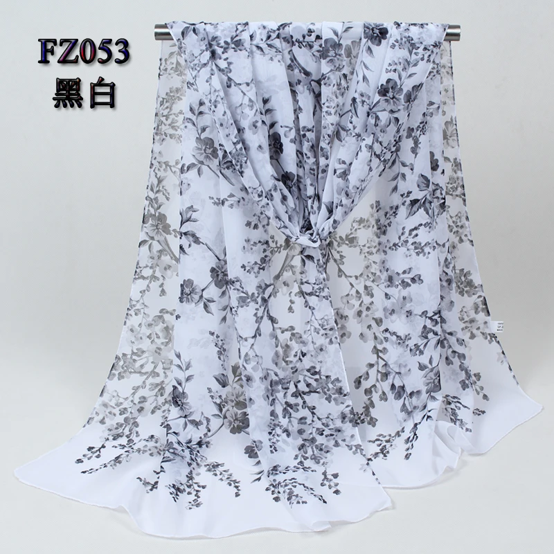 Модные новые длинные шифоновые шелковые шарфы 1 шт. 160 см* 50 см цветочный принт женский шарф из полиэстера FZ053