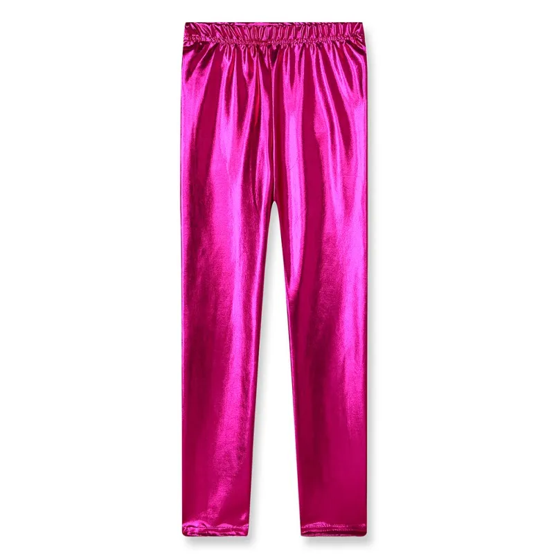 Блестящие Стрейчевые леггинсы металлического цвета для маленьких девочек; детские штаны; брюки - Цвет: M
