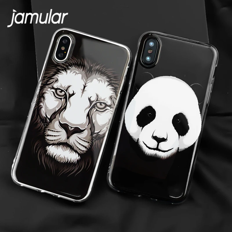 JAMULAR Cartoon Animal Panda Orangutan Lion Elephant Case For iphone 6 6s Plus X Soft TPU Cover For iphone 7 8 Plus Coque Funda