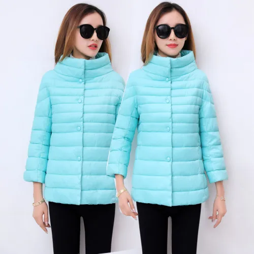 ALMUERK осень зима короткая стильная женская куртка легкое пальто с карманом стоячий воротник парка хлопок Повседневная одежда - Цвет: Picture color