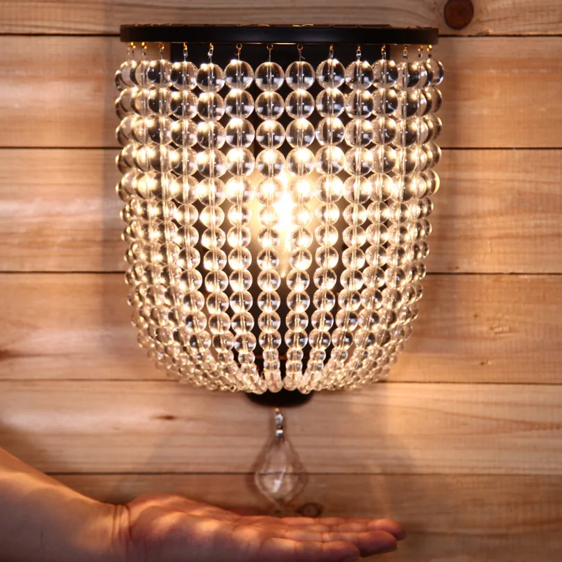 

American Style High Quality K9 Crystal Bead Wall lamp Coffee Shop Bar Decorative lighting Hotel Hallway Store Club Cafe Beside