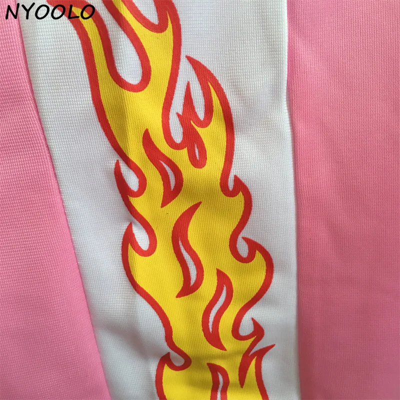 NYOOLO, корейский дизайн, горячая Распродажа, новинка, с принтом пламени, Harajuku, свободные, повседневные, прямые брюки, для женщин и мужчин, с эластичной талией, штаны в стиле хип-хоп