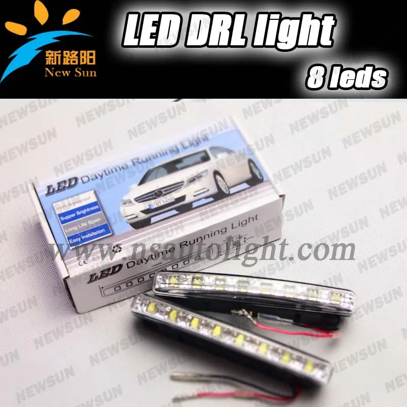 

Free shipping 2016 New 2PCS Universal Car Light Super White 8 LED Daytime Running Light Auto Lamp DRL for all car