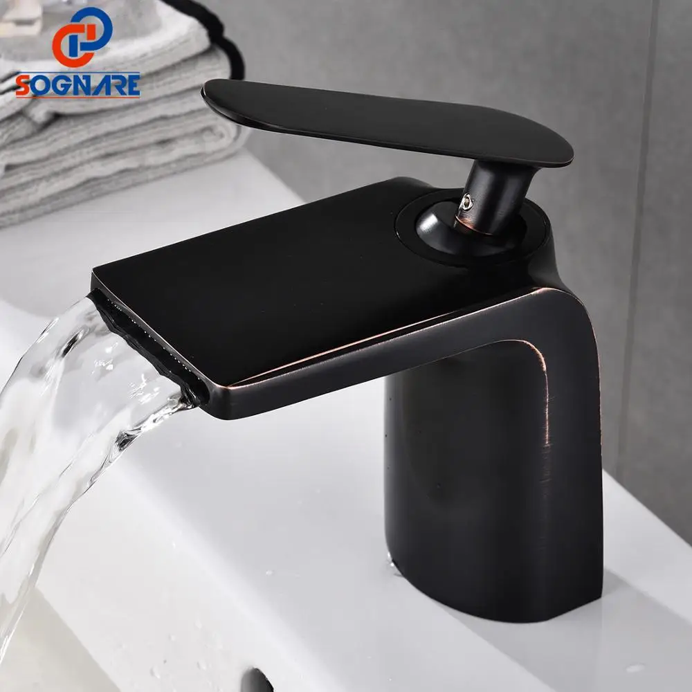 

SOGANRE Contemporary Basin Faucet For Bathroom Sink Faucet Black Sink Faucet Mixer Tap Cold Hot Water Tap Deck Mount Basin Mixer