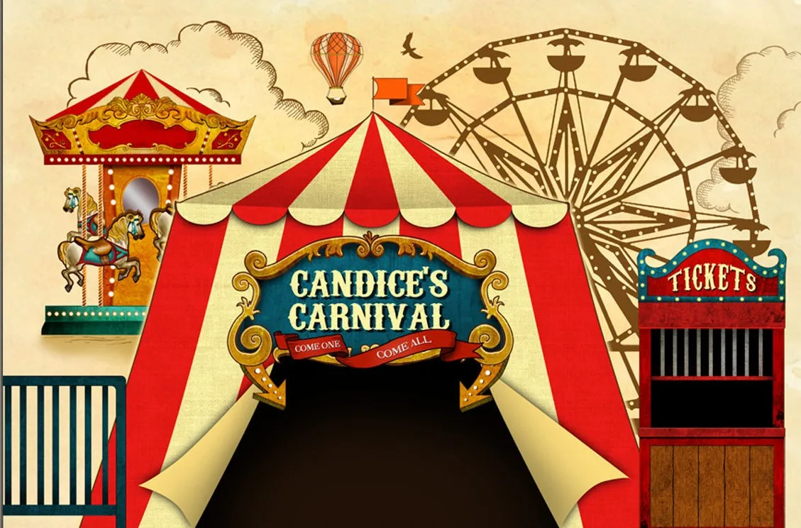 

custom carnival vintage circus striped tent hot air balloon backdrop High quality Computer print party backgrounds