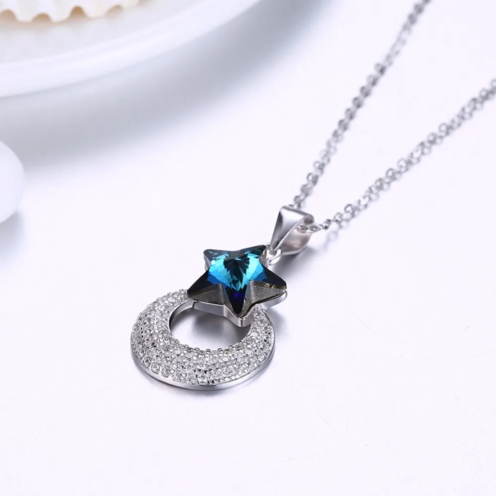 Moon ana Heart Pendants Necklaces Made with Swarovski crystal Real 925 Sterling Silver Fine Jewelry for Women Wedding Party Gift Fine Jewelry
