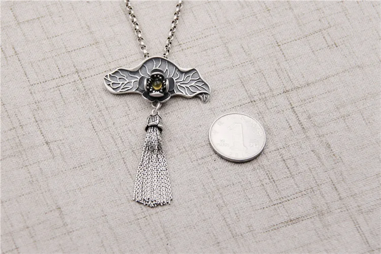 Silverplate S925 Стерлинговое Серебро лист Подвеска с бахромой ожерелье тайский серебряный национальный ветер ретро свитер цепь кулон