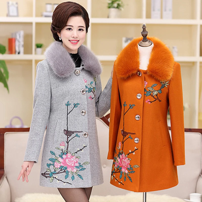 Зимняя шерстяная Женская куртка, пальто на осень и зиму, модная длинная куртка с принтом, Высококачественная женская верхняя одежда с мехом LF1026