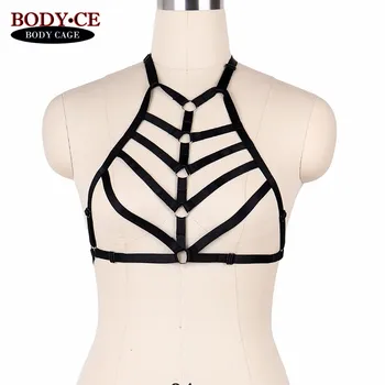 

BODYCAGE Womens Body Harness Belt Black Elastic Bondage Lingerie Strappy Tops Cage Bra Sexy Goth Fetish Exotic Appare Underwear