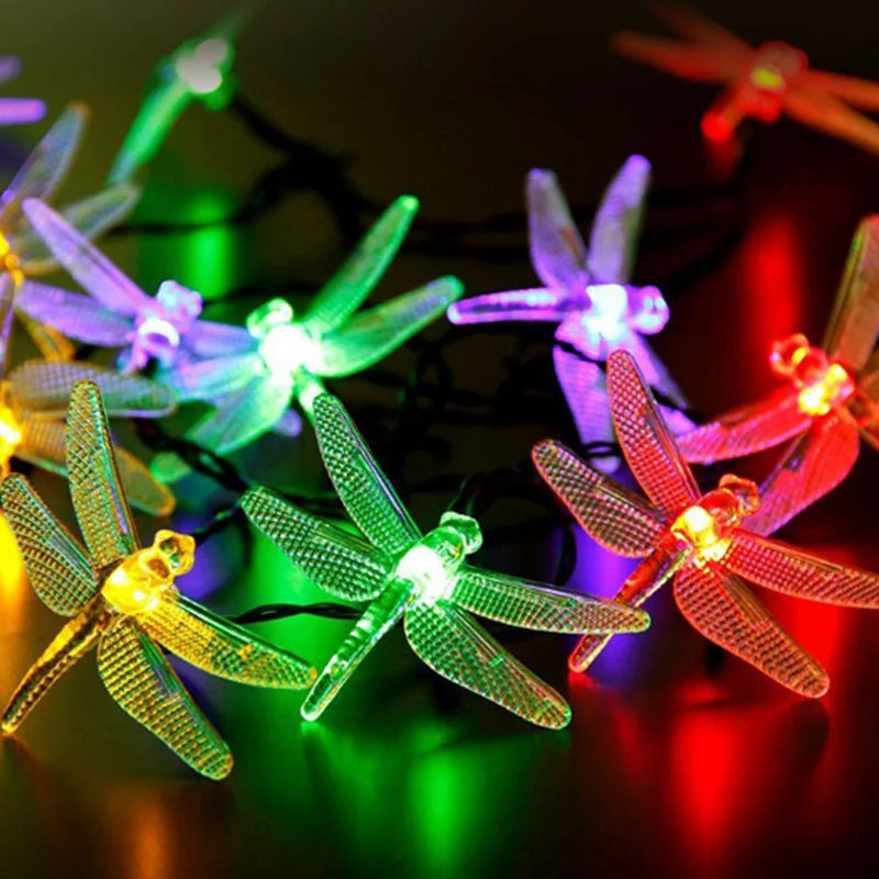 Solar Christmas Lights 20 LED Solar Dragonfly Fairy String Lights for Xmas Party garden Decorations Outdoor Solar Powered Lamp  (9)