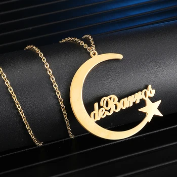 

Personalized Customized Stars Moon Stainless Steel Name Necklace Choker Necklace For Women Nameplate Gift Wedding