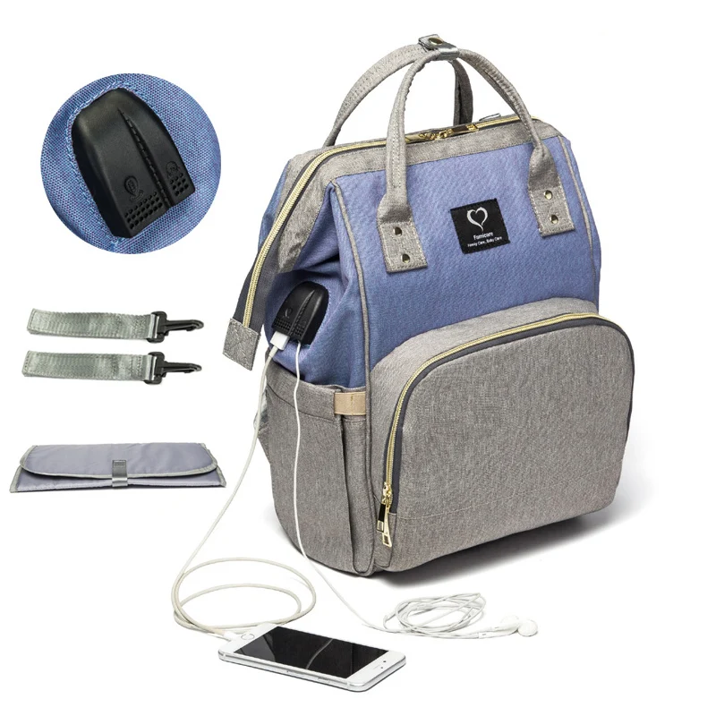 Beste 2019 Luiertas Rugzak USB Baby Luiertas Waterdichte Moederschap Reizen Verpleging Tas Babyverzorging Wandelwagen Handtas Patchwork Kleuren