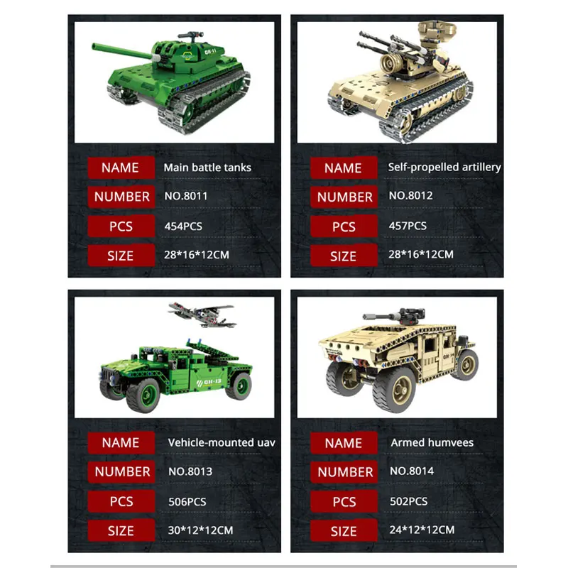 Qihui Military Vehicles German King Tiger Tank Building Blocks Sets WW2 Army Figures RC Soviet Tanks Bricks Model Toys For Boys