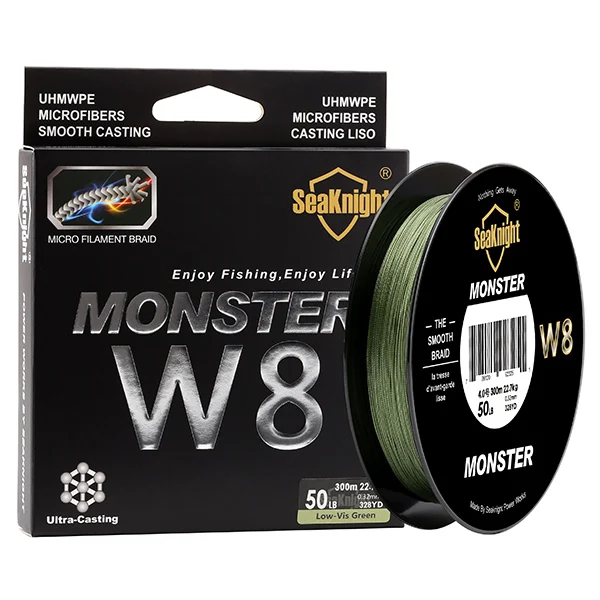 SeaKnight MONSTER W8 300 м 8 нитей плетеные рыболовные лески 20 до 100 фунтов 0,16 мм-0,50 мм прочная полиэтиленовая многонитевая плетеная леска - Цвет: Low Vis Green