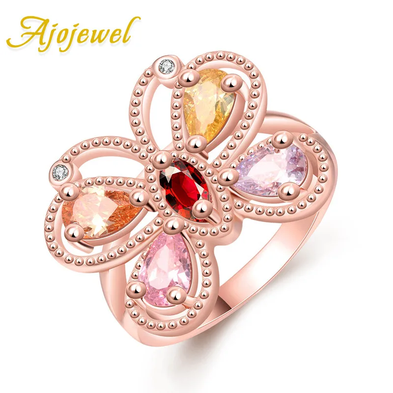 

Ajojewel Multi Color Zirconia Crystal Butterfly Ring Rose Gold Color Animal Jewellery Rings For Ladys
