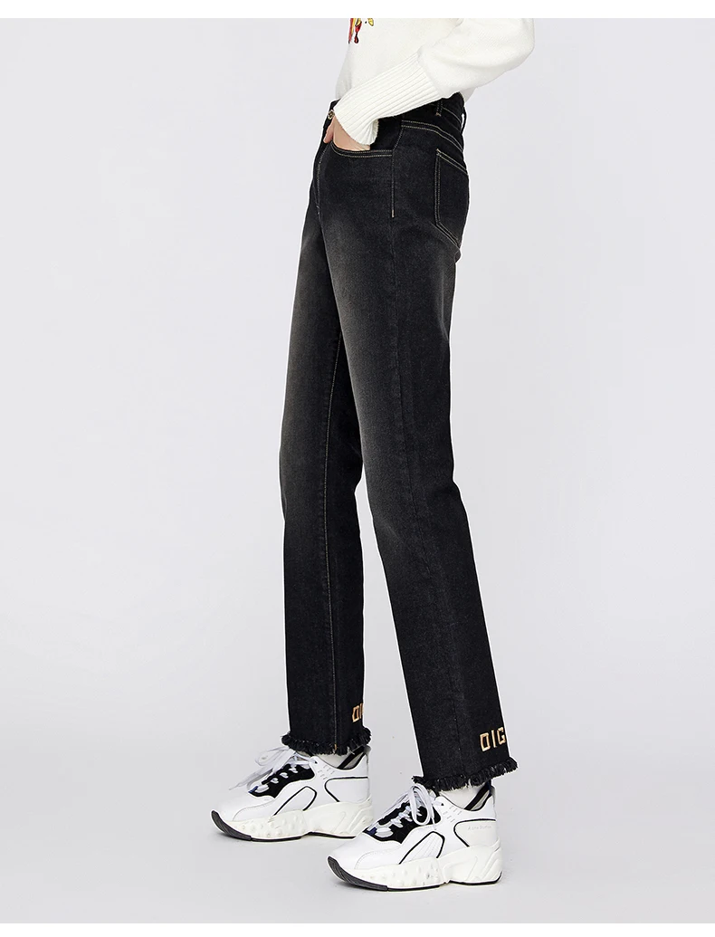 Toyouth буквы Джинсы с вышивкой Женщины прямые джинсовые Mujer Pantalones зимние черные брюки бойфренда повседневные джинсы