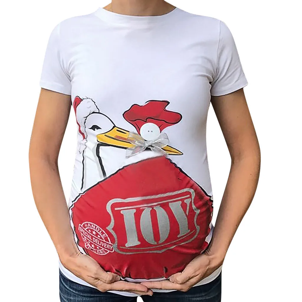 

LONSANT Maternity clothes Funny Pattern Print Short Sleeve Women tops Cute Pregnant Casual T-shirt summer Maternity Tops