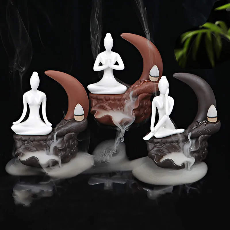 Backflow Incense Burner Creative Purple Sand Ceramic Yoga Incense