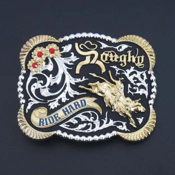 

Cowboy Ride Hard Western Style 3D Floral Design Silver And Gold Belt Buckle