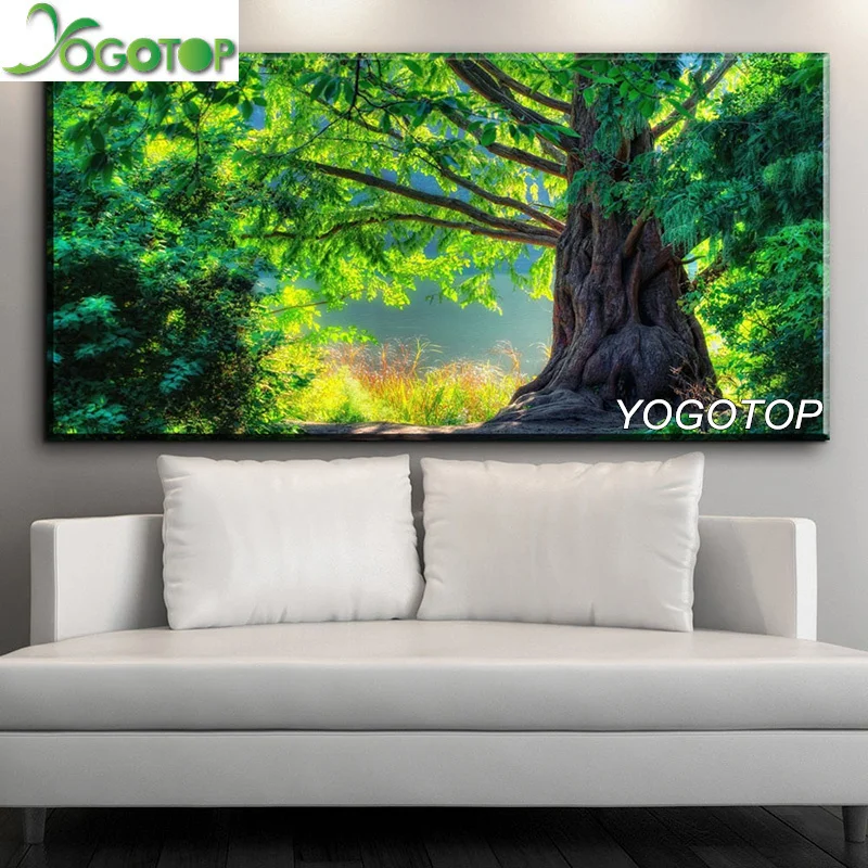

YOGOTOP large size Diy Diamond Painting Cross Stitch Full Square Embroidery 5D Drill Mosaic Home Decor green tree natural QA554
