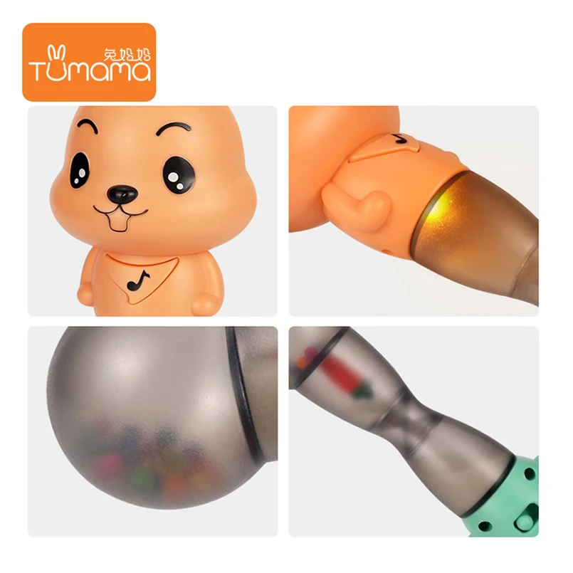 Tumama Baby Rattles 24.5x7cm Silicone Music Sand Hammer Educational Toys Flashing Musical Toys For Newborns Kid Play Rattles    