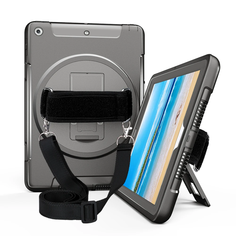 

Case for iPad 2018 9.7 6th Generation with 360 Adjustable Rotating Hand Strap and Neck Strap,Rugged Hybrid Protector FTL02