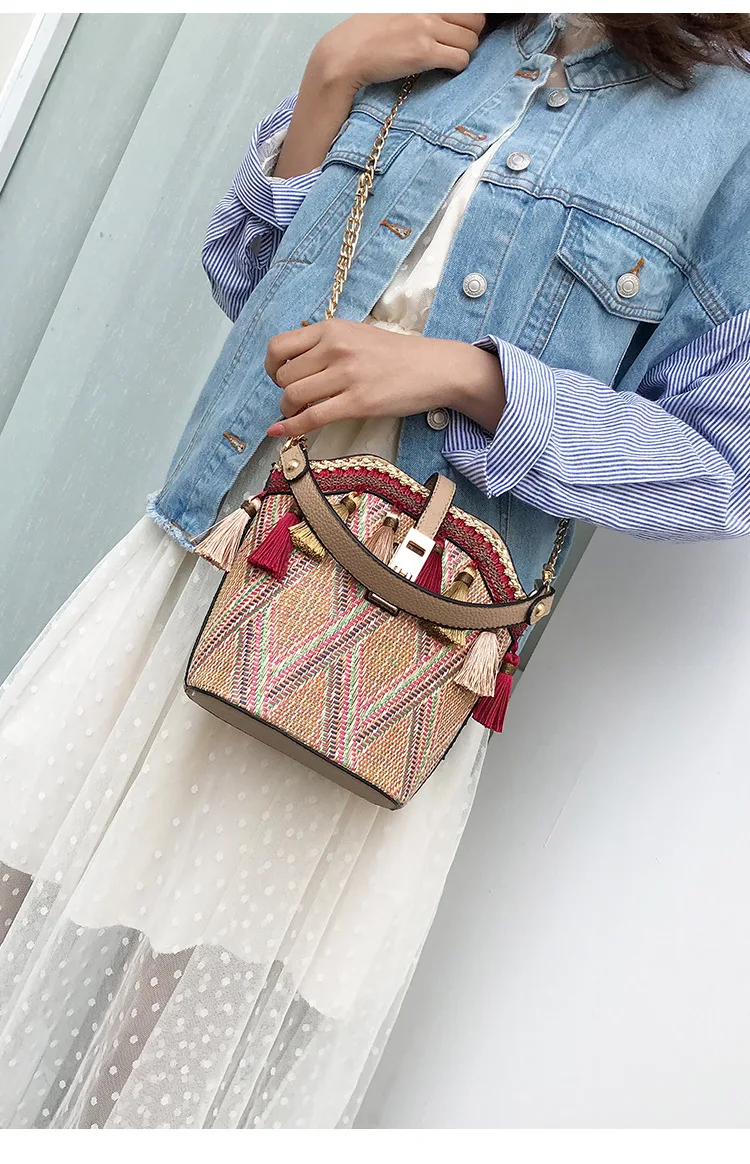 Summer Handbag for Women 2019 Tassel Beach Bag Straw Rattan Luxury Handbags Bohemian Tote Shoulder Bags Bucket New