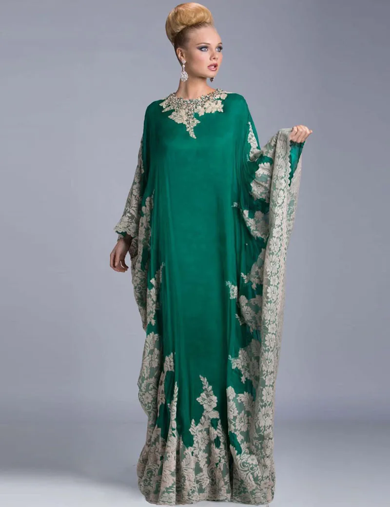 Элегантный абайя с длинным рукавом в Дубае кафтан мусульманские Вечерние платья вечерние платья в арабском стиле robe de soiree Long abendkleider - Цвет: Зеленый