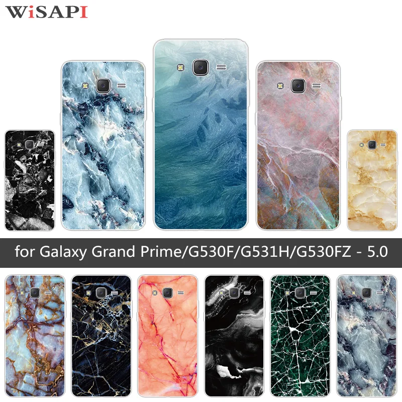 Silicone Marb Case for Samsung Galaxy Grand Prime G530 Clear Soft TPU For Black Back Matte Cover |