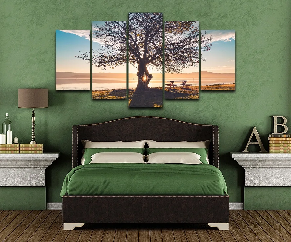

Canvas Paintings Wall Art Frame 5 Pieces Blue Sky Tree Silhouette Pictures Modular HD Prints Natural Landscape Poster Home Decor